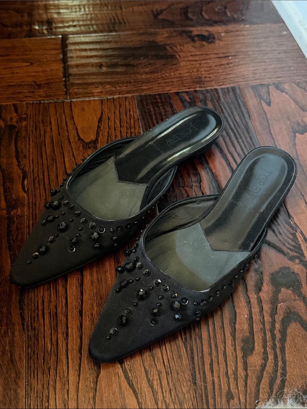 J. Crew Black Beaded Pointed-Toe Slide Mules